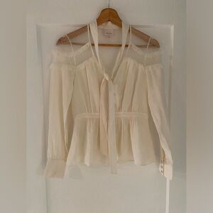 Cinq a Sept cream silk lace blouse size XXS